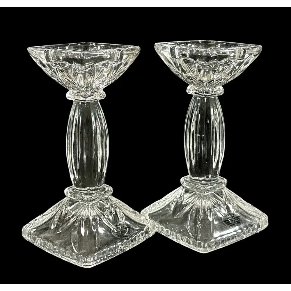 Shannon Crystal by Godinger Serenade Candlestick Pair 5.75” NIB Model 43789